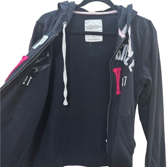 Y2K Aeropostale Full Zip Black White Sequin Hooded Jacket New York Women's Large - Picture 7 of 8